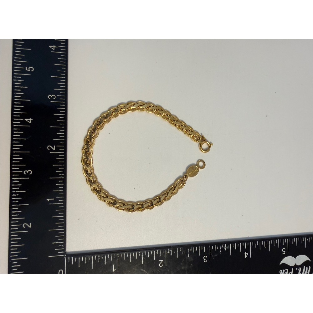 Napier Gold Tone Textured Double Row Link Chain Bracelet Vintage 7.5 Inch